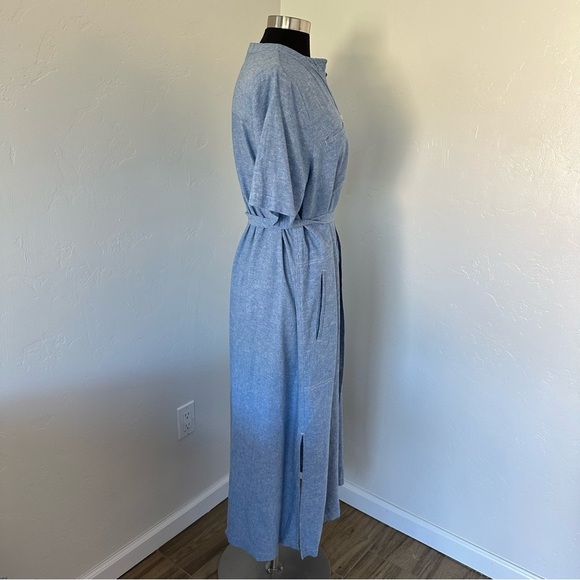 BANANA REPUBLIC Antique Blue LINEN-BLEND UTILITY MIDI SHIFT Shirt DRESS Size L - Picture 7 of 13